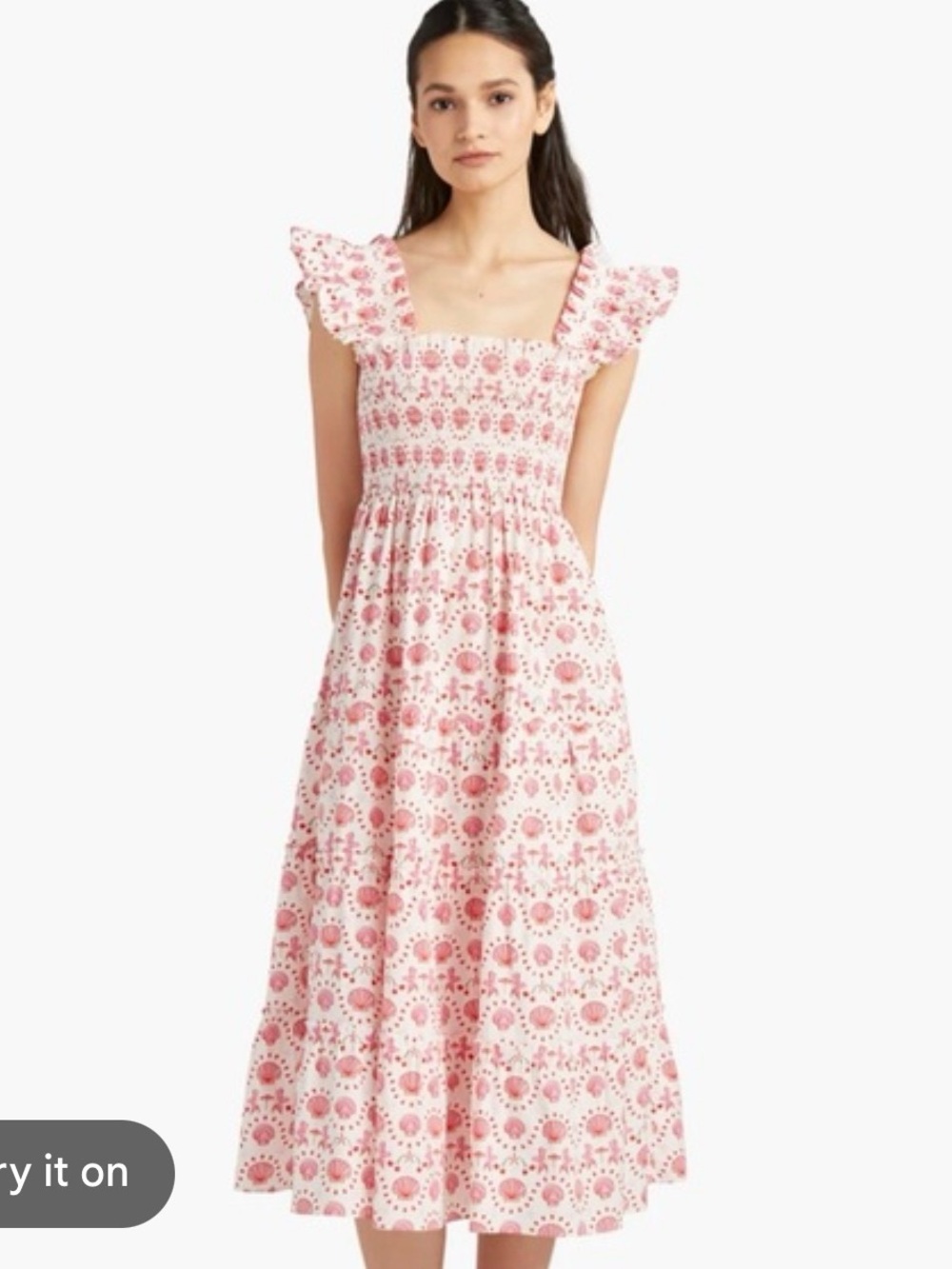 Hill House Ellie Mermaid Nap Dress Smocked Square-Neck Pink Floral Midi Dress